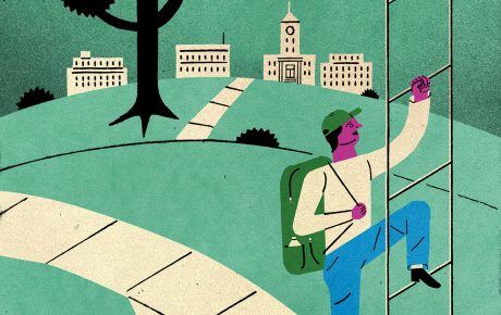 Illustration of a student climbing a ladder